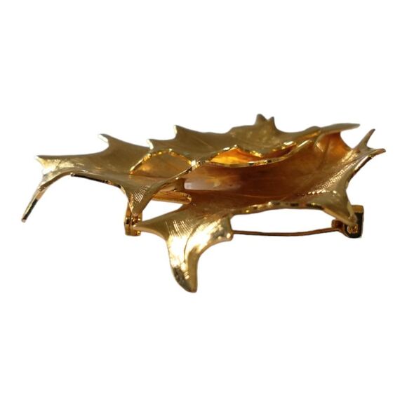 Autumn Leaf Leaves Cluster Brooch Pin Lightweight Vintage Gold Tone Shiny Estate - Picture 3 of 13